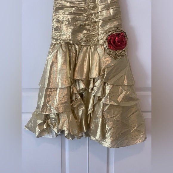 Vintage One Of A Kind Gold Gown With Flower Hand Beading Detailing Rose Dress!! - Picture 6 of 16